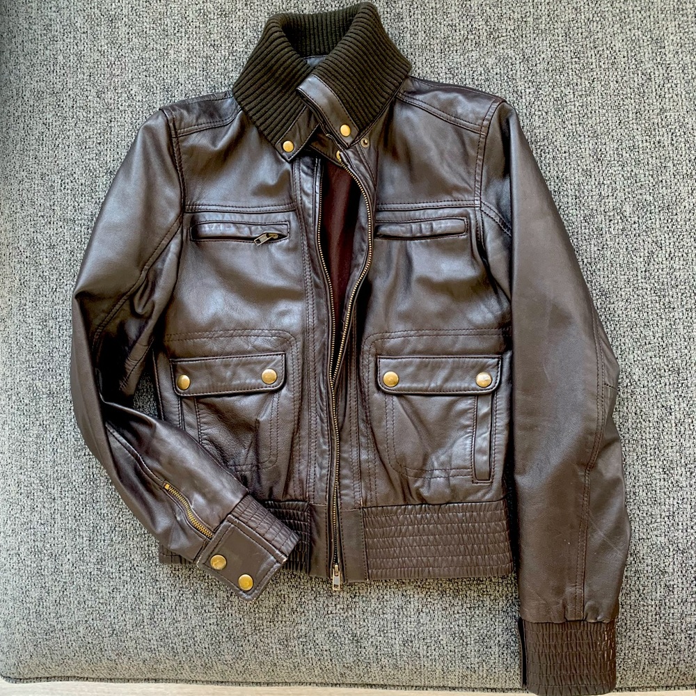 Mango 100% Genuine Leather Biker Jacket